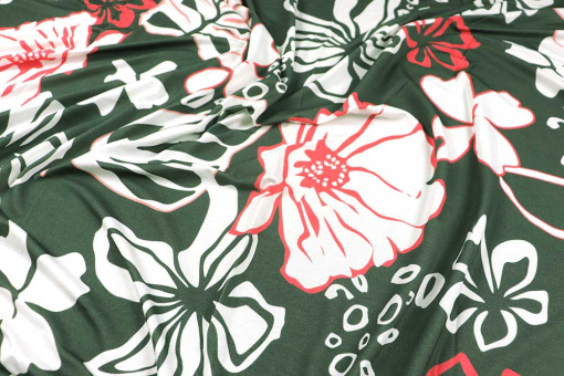 Viskosejersey - Tropical Flowers - Dunkelgrün 