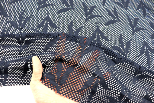 Mesh Stretch - Tropic Leaves - Dunkelblau 