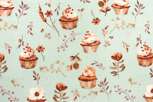 Baumwollstoff mit Cupcakes - Mint 