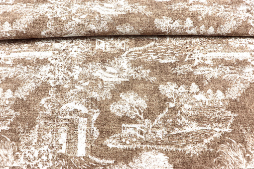 Dekostoff mit romantischem Toile de Jouy - 280 cm - Sand 
