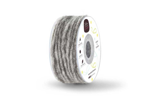Wollkordel gefilzt 5 mm stark - Jutekern - 35 m-Rolle Grau Melange