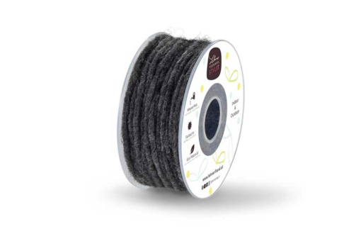 Wollkordel gefilzt 5 mm stark - Jutekern - 35 m-Rolle Dunkelgrau Melange