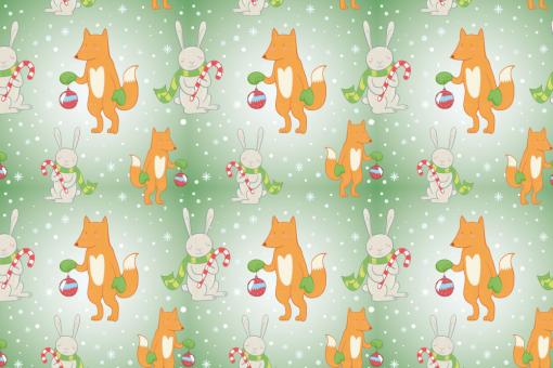 Christmas Fox and Rabbit - Allround-Stoff Grün