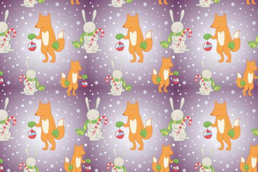Christmas Fox and Rabbit - Allround-Stoff Lila