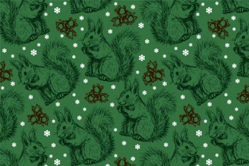 Schnee-Eichhörnchen - Türvorhang-Stoff Tannengrün