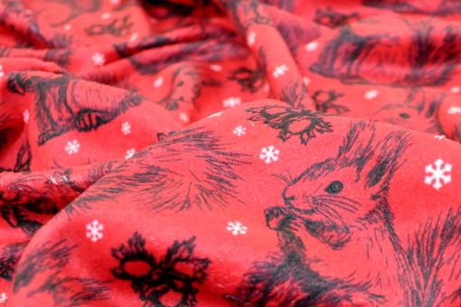 Kuschel-Fleece - Winter Squirrels Rot
