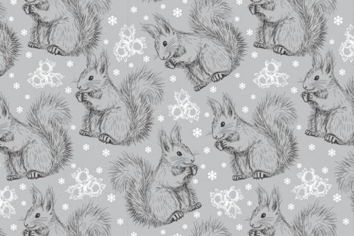 Kuschel-Fleece - Winter Squirrels Hellgrau