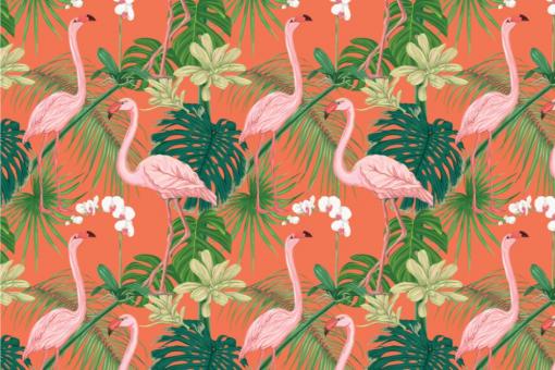 Samtstoff - Flamingos im Dschungel Apricot 