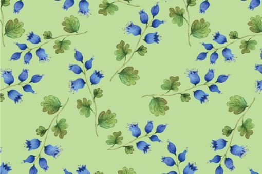 Dekostoff - Glockenblümchen Blau/Grün