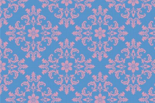 Pannesamt - Barock - Luxury-Ornament Hellblau/Rosa