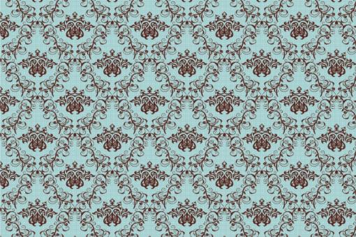Pannesamt-Stoff - Barock-Design Hellblau/Dunkelbraun