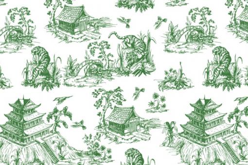 Dekostoff - Toile de Jouy - Chinoiserie Style Grün