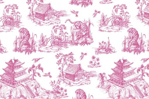 Dekostoff - Toile de Jouy - Chinoiserie Style Rosa