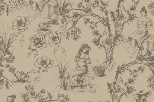 Dekostoff - Toile de Jouy - Vintage-Style Beige/Braun