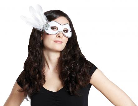 Augenmaske Domino mit Federn - Weiß 