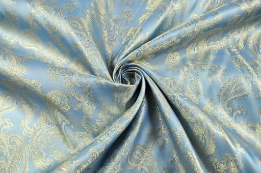 Viskose-Taft - Paisley Jacquard Hellblau/Gold