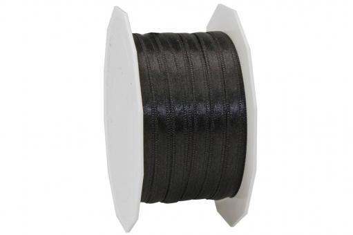 Satinband - 6 mm breit - 25-m-Rolle Schwarz