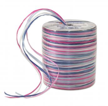 Bast-Geschenkband - matt - Multicolor - 2 mm, 50 m Rolle Blau/Pink