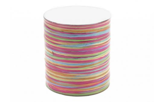 Bast-Geschenkband - matt - Multicolor - 2 mm, 50 m Rolle Pink/Hellblau/Orange
