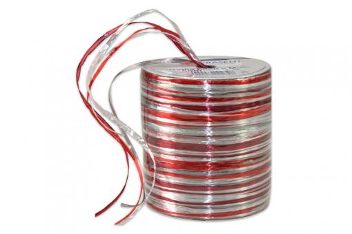 Bast-Geschenkband - glänzend - Multicolor - 2 mm, 50 m Rolle Rottöne/Silber