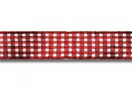 Metallic-Band - Vichy-Karo - 10 mm breit - 20-m-Rolle Rot