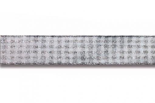 Drahtkantenband - Vichy-Karo-Metallic - 25 mm breit - 20 m Silber