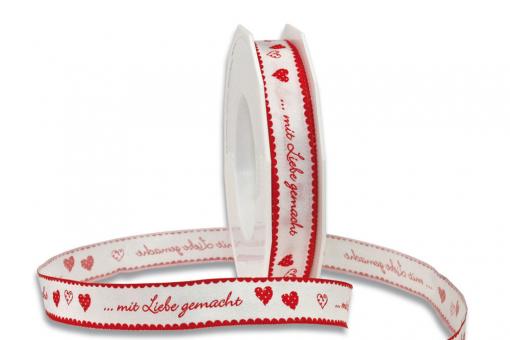 Geschenkband - "mit Liebe gemacht" - 15 mm breit - 20-m-Rolle 