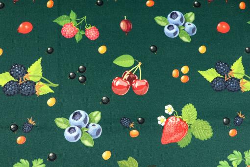 Baumwollstoff - Garten-Beeren Dunkelgrün 