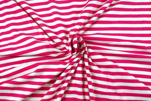 Querstreifen 1 cm - Jersey-Stoff - Weiß/Pink 