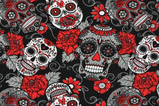 Jersey-Stoff - Skulls - Red 