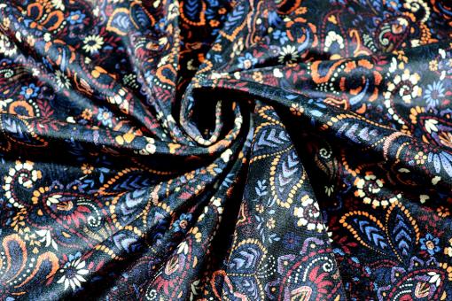 Samtstoff - Paisley-Blumenpracht 