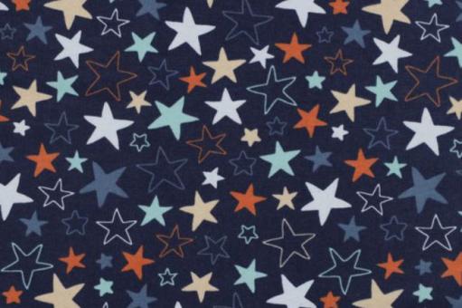 Baumwollflanell - Colorful Stars - Nachtblau 