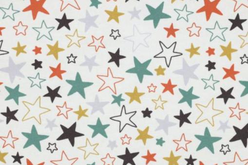Baumwollflanell - Colorful Stars - Weiß 