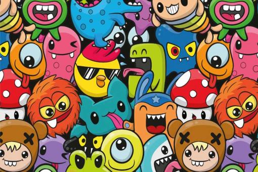 Jerseystoff Superprint - Freundliche Monster 