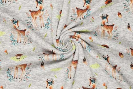 Alpenfleece mit Rehen und Blumen 