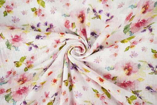 Musselin-Stoff mit frühlingshaften Blättern 