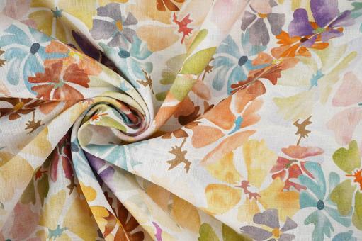 Leinen-Baumwoll-Mix mit bunten Blüten 