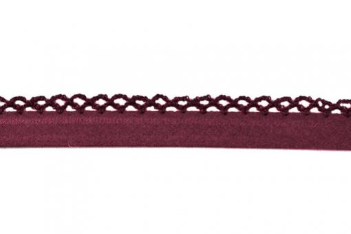 Popeline-Schrägband mit Häkelspitze - 2/4 cm - meterweise Bordeaux