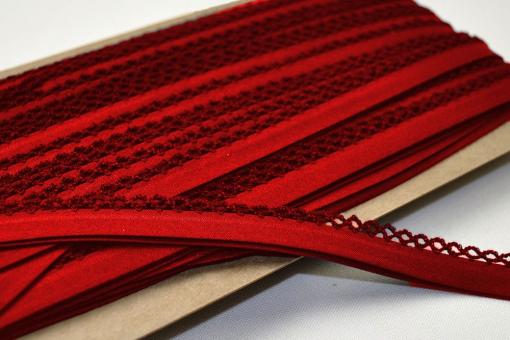 Popeline-Schrägband mit Häkelspitze - 2/4 cm - meterweise Rot