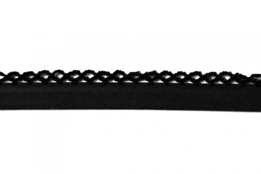 Popeline-Schrägband mit Häkelspitze - 2/4 cm - meterweise Schwarz