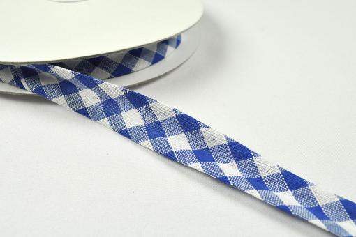 Schrägband Vichykaro - 2,6/4,2 cm - meterweise - Blau/Weiß 
