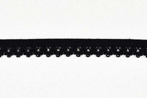 Gummiband mit Spitze - 1,3 cm - Uni Schwarz