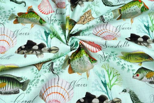 Dekostoff Baumwolle - Seepferdchen, Fisch und Co 