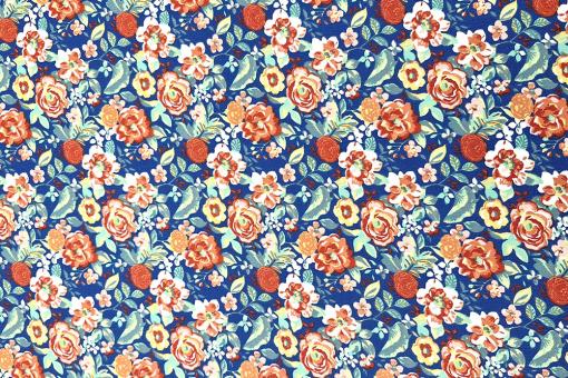 Baumwollstoff - Rosen-Bouquet - Blau 