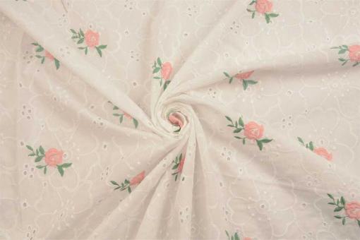 Baumwollstoff - Rosen Bestickt - Rosa 