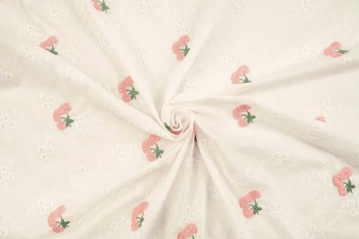 Baumwollstoff - Floral Bestickt - Rosa 