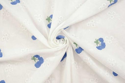 Baumwollstoff - Floral Bestickt - Blau 