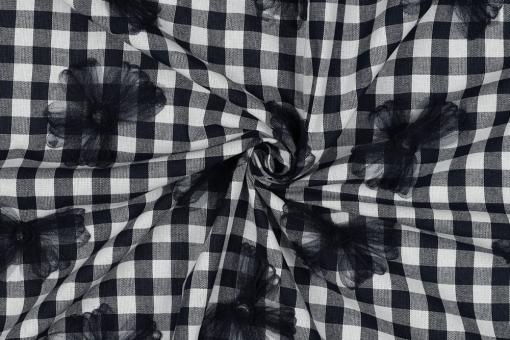 Vichy-Karo - Tüll-Scheifen - Navy/Weiß 