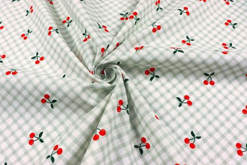 Karierter Baumwollstoff mit Kirschen 