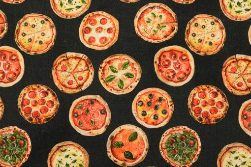 Baumwollstoff mit Pizza-Motiv 